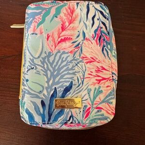 Lilly Pulitzer Vibrant Coral and Blue Make-up Brush Bag